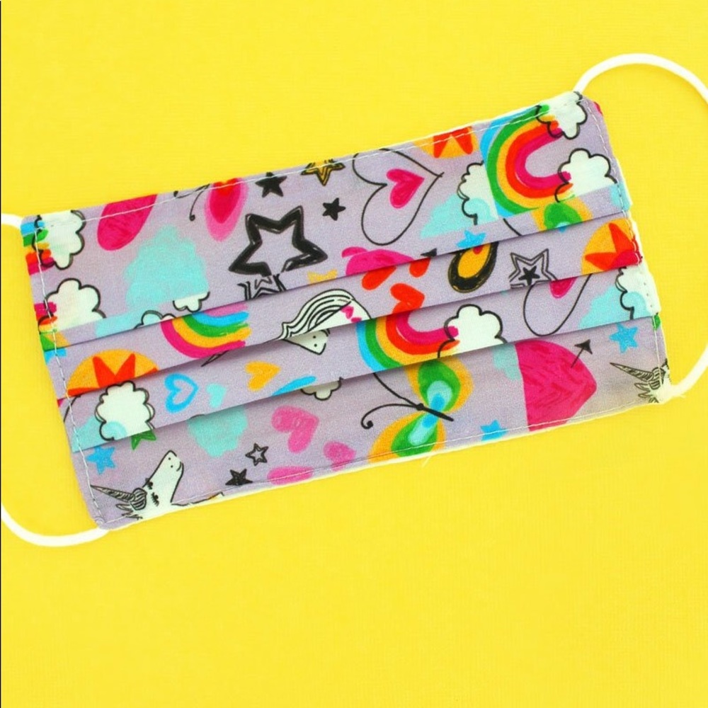 KID UNICORN DOODLES TWOLAYER PLEATED  FACEMASK